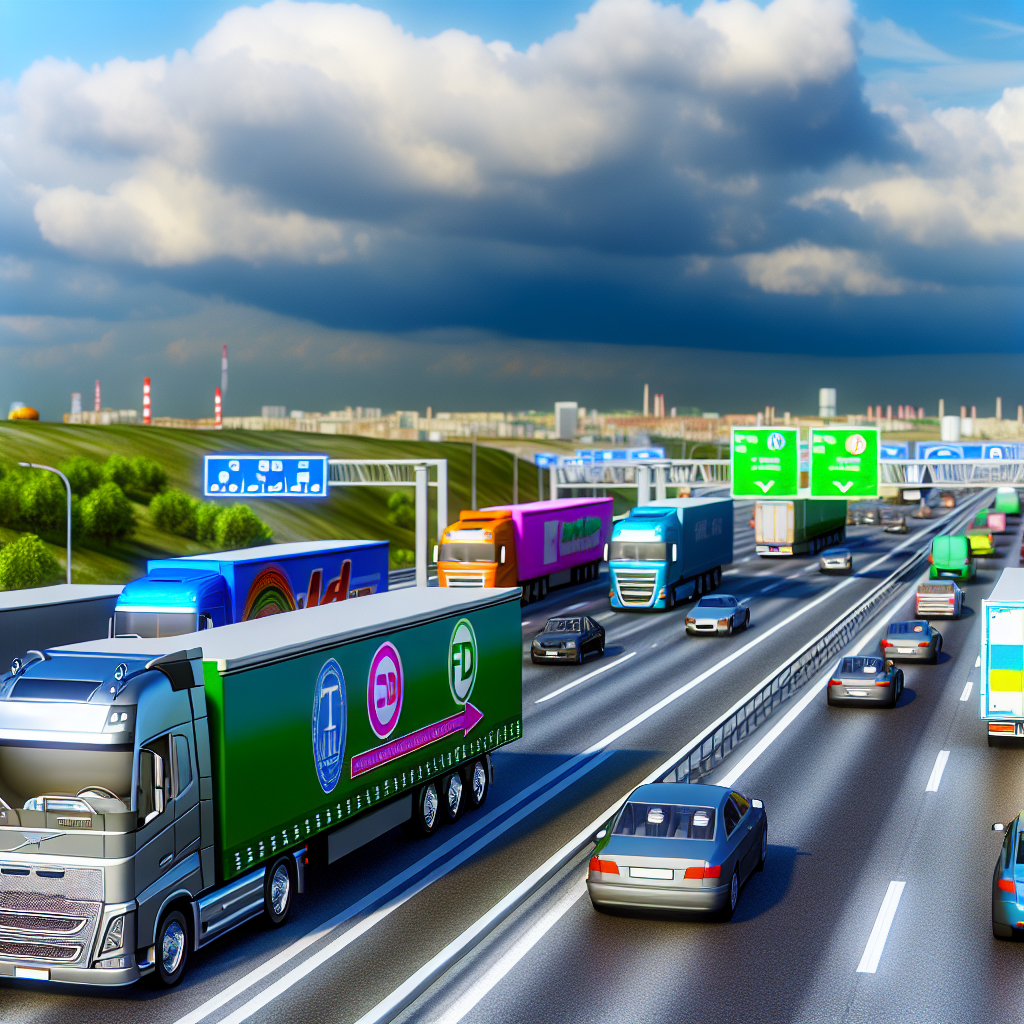 A busy highway scene depicting trucks navigating through traffic to showcase the trucking industry’s dynamic nature and ongoing challenges amid economic uncertainties and tariff announcements.