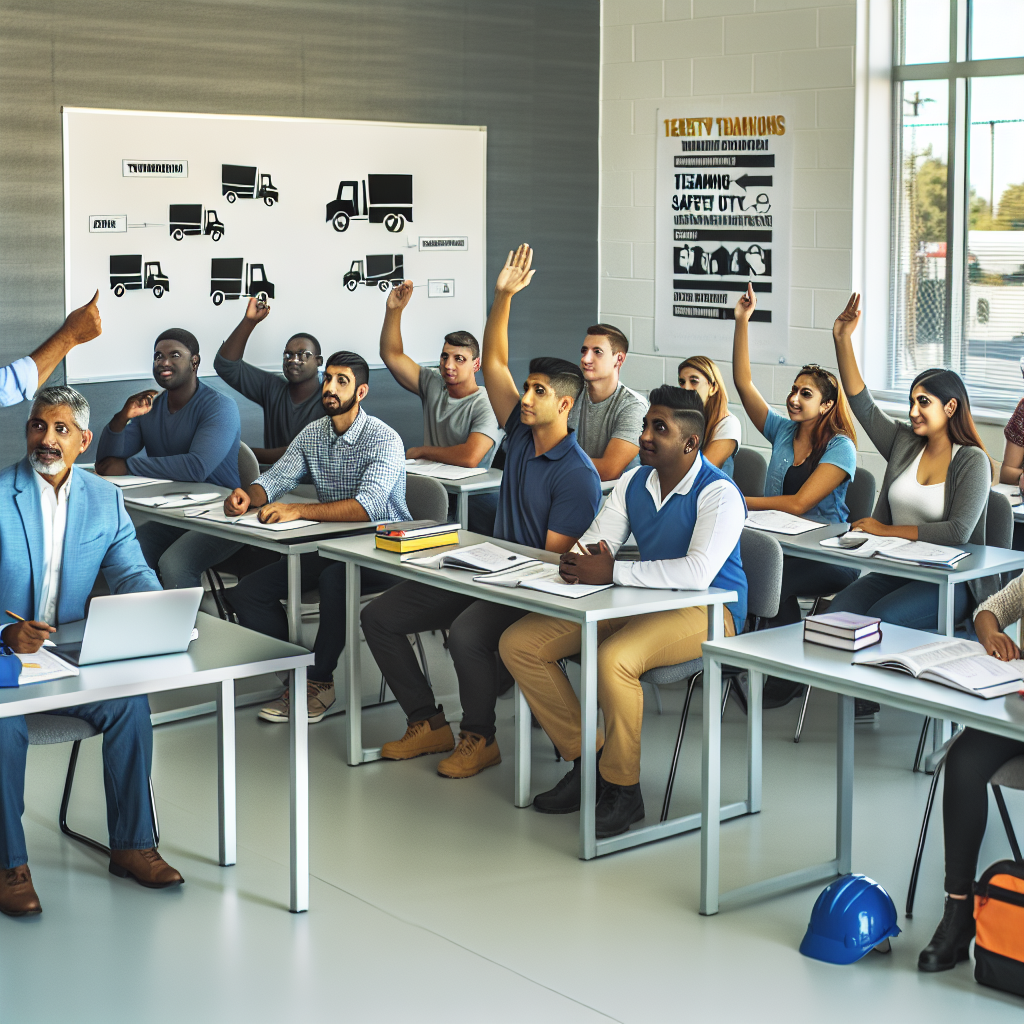 Diverse group of new truck drivers training
