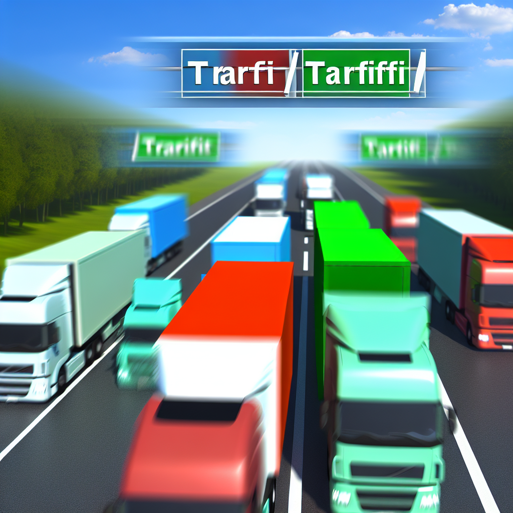 Image of trucks with tariff signs