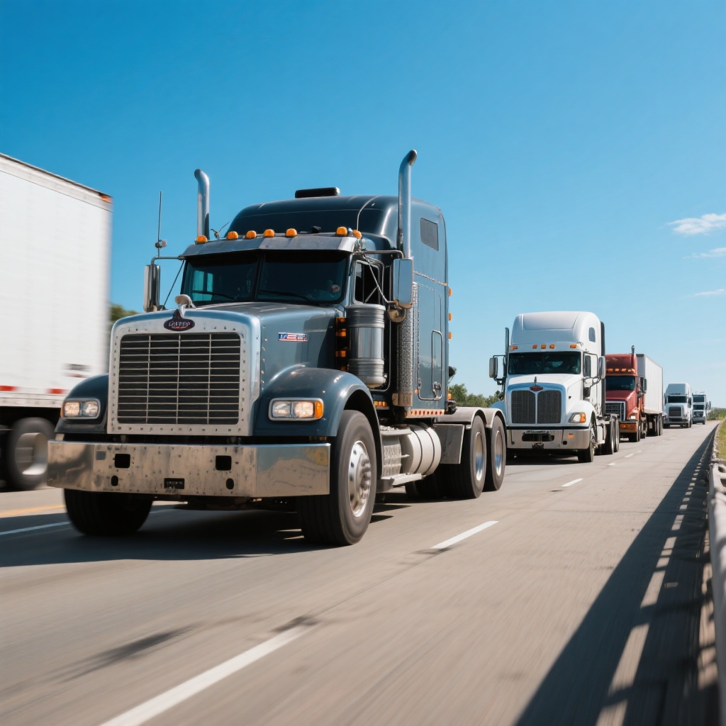 Heavy trucks on road