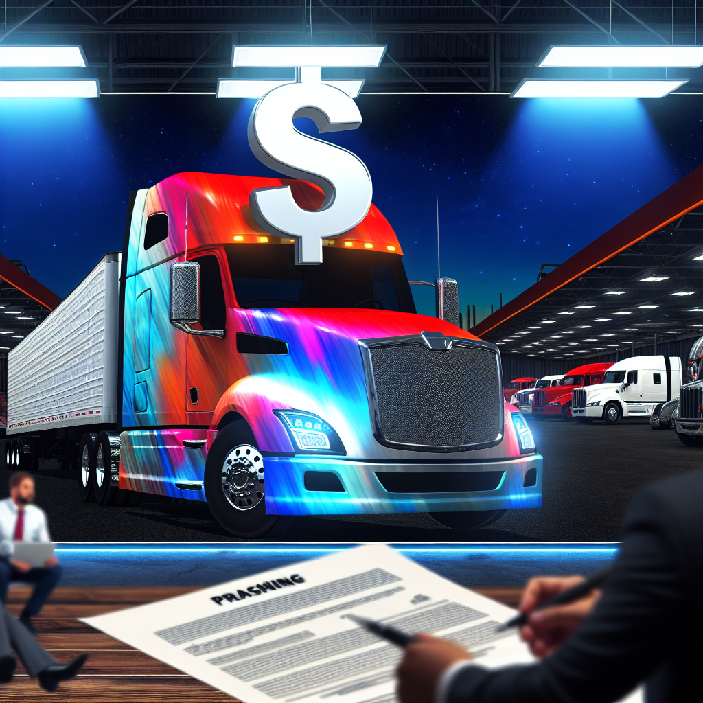 A large truck with a price tag depicting the theme of rising costs in the trucking industry.