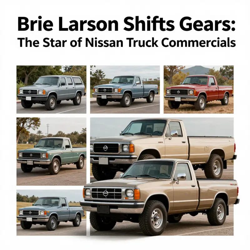 Brie Larson showcases her commanding presence alongside the robust Nissan truck, symbolizing strength and reliability.