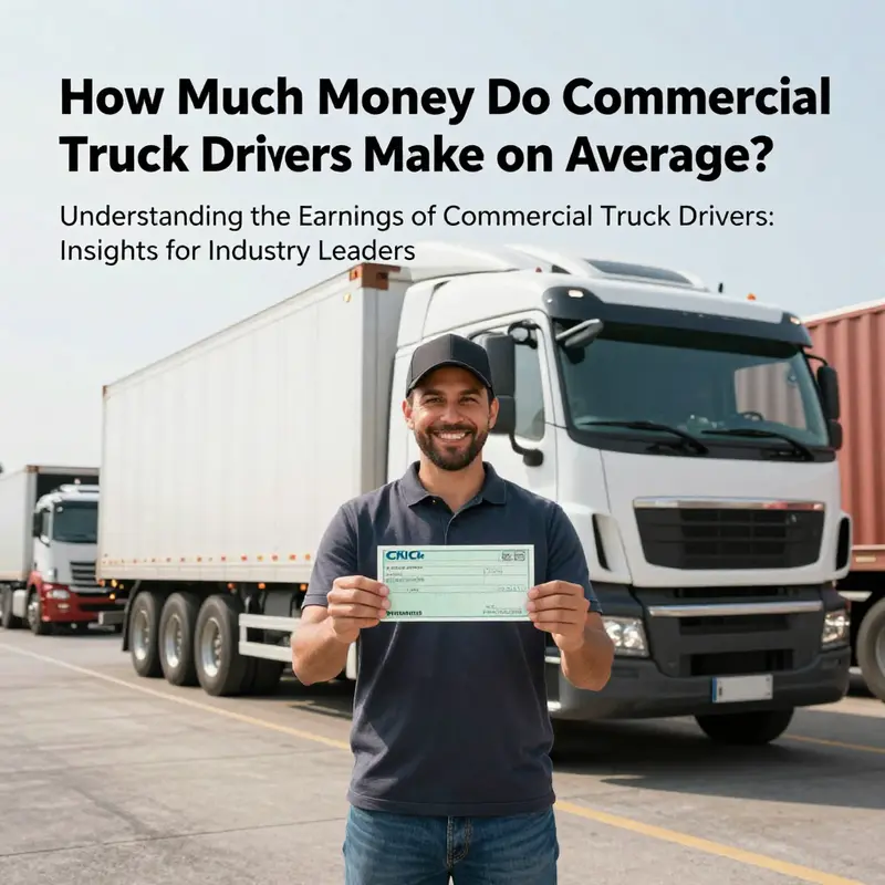An average truck driver showcasing earnings next to a commercial truck, reflecting industry standards.