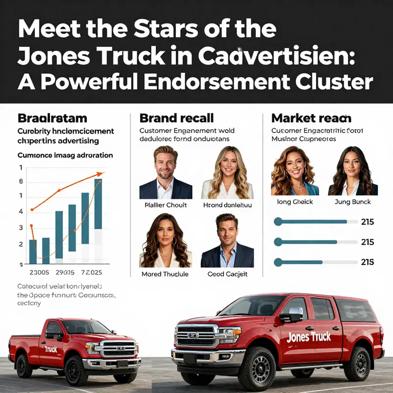 A lively display of the celebrities featured in the Jones Truck commercial, each embodying distinct styles.