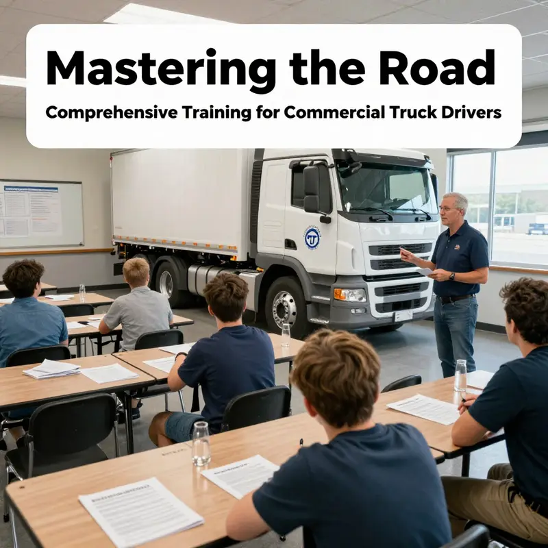 Aspiring truck drivers in a classroom setting learning about commercial driving regulations.