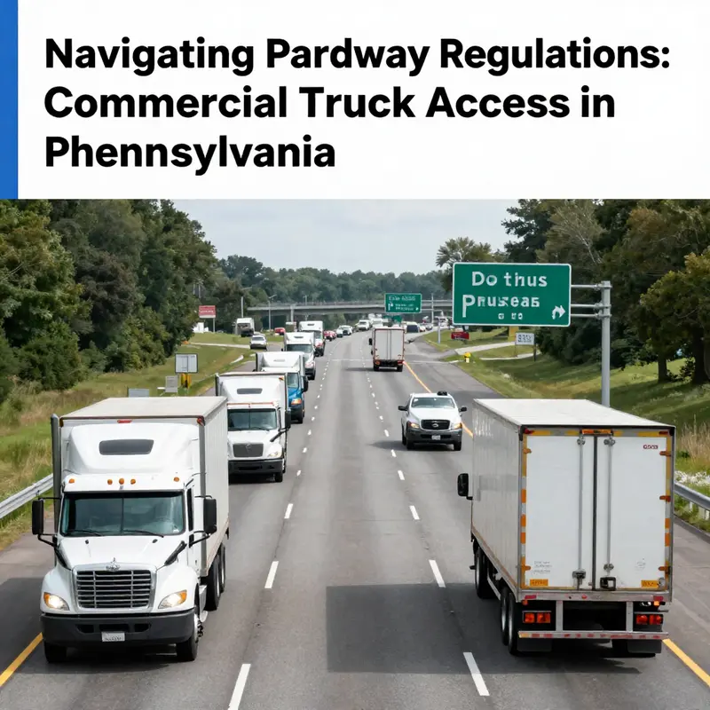 Commercial trucks navigating Pennsylvania parkway during peak hours, emphasizing regulatory signage.