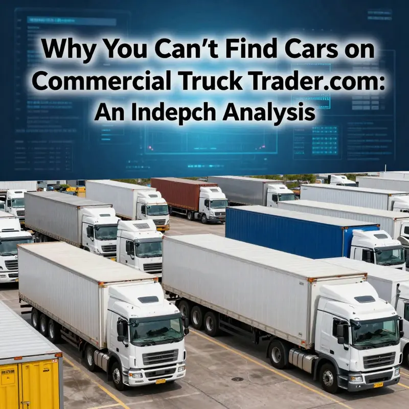 A vibrant illustration showcasing large commercial trucks in an online marketplace setting, symbolizing the expertise and focus of Commercial Truck Trader.com.