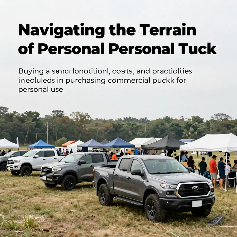 Various commercial pickup trucks used for personal purposes at an outdoor event.