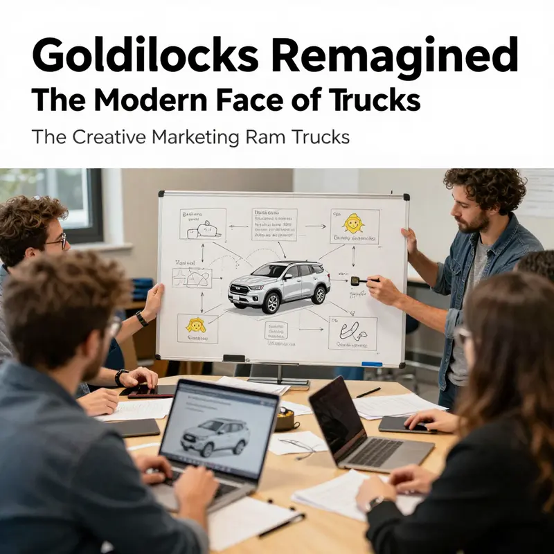 Glen Powell as Goldilocks in a Ram Truck, showcasing comfort and performance.