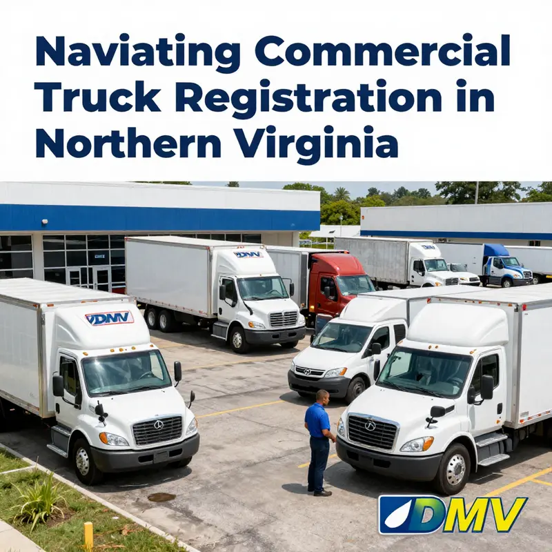 Busy DMV office in Northern Virginia catering to commercial truck registration.
