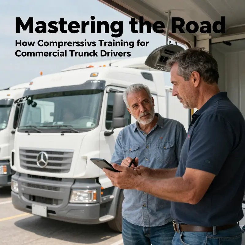 Aspiring truck drivers in a classroom setting learning about commercial driving regulations.