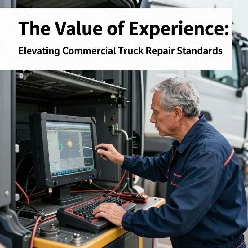 A technician analyzing advanced diagnostic systems to troubleshoot issues in commercial trucks.