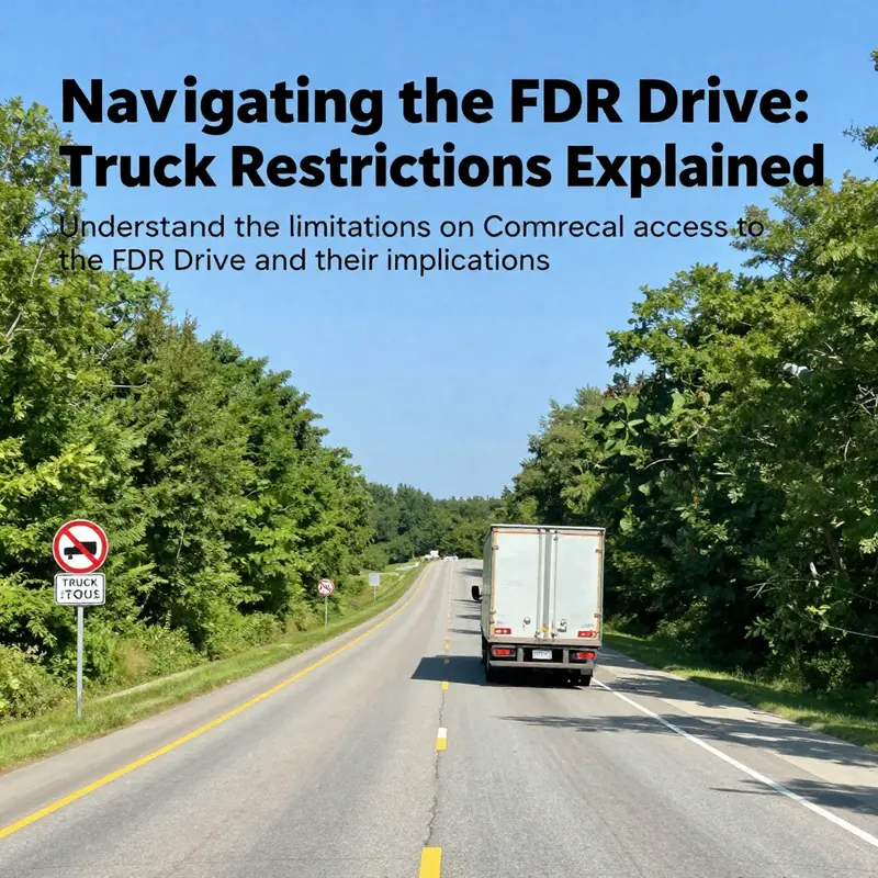 Scenic overview of the FDR Drive showcasing its landscape and signage prohibiting commercial trucks.