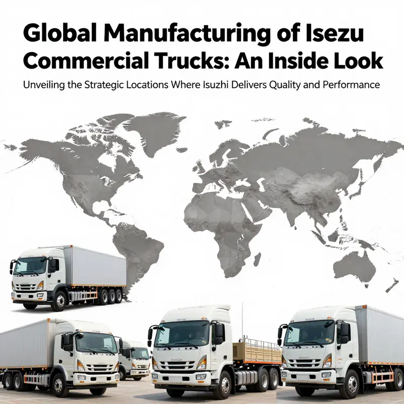Collage of images displaying Isuzu truck manufacturing sites around the world, depicting their production diversity.