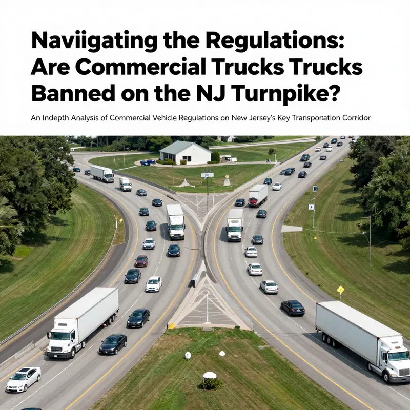 Aerial view of the New Jersey Turnpike with commercial trucks and vehicles.