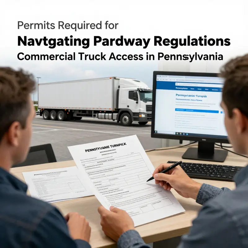 Commercial trucks navigating Pennsylvania parkway during peak hours, emphasizing regulatory signage.