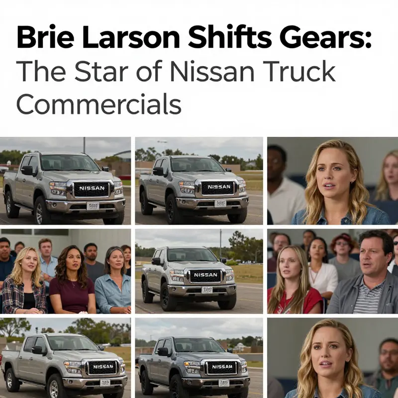 Brie Larson showcases her commanding presence alongside the robust Nissan truck, symbolizing strength and reliability.