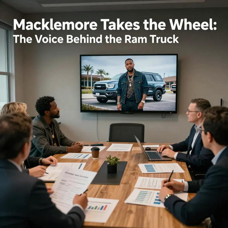 Macklemore delivering his iconic performance for the Ram Truck Commercial.