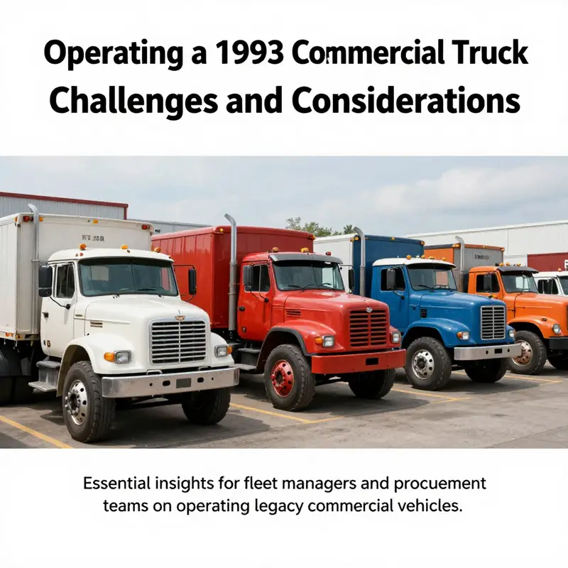 Several vintage commercial trucks parked in a logistics yard, symbolizing the operational considerations of older model trucks.
