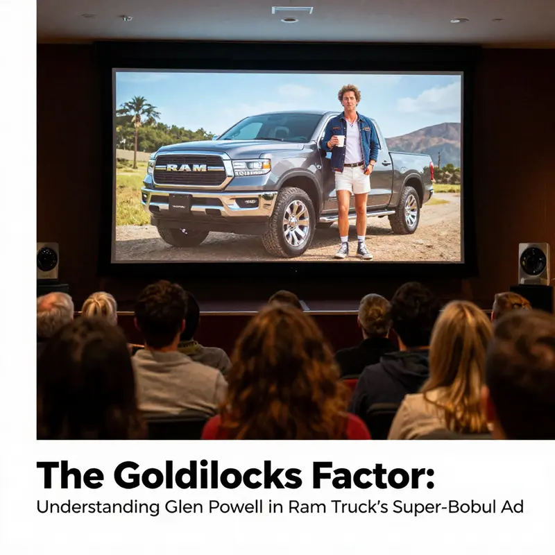 Glen Powell captures the spirit of Goldilocks, blending humor with the rugged appeal of Ram Trucks.