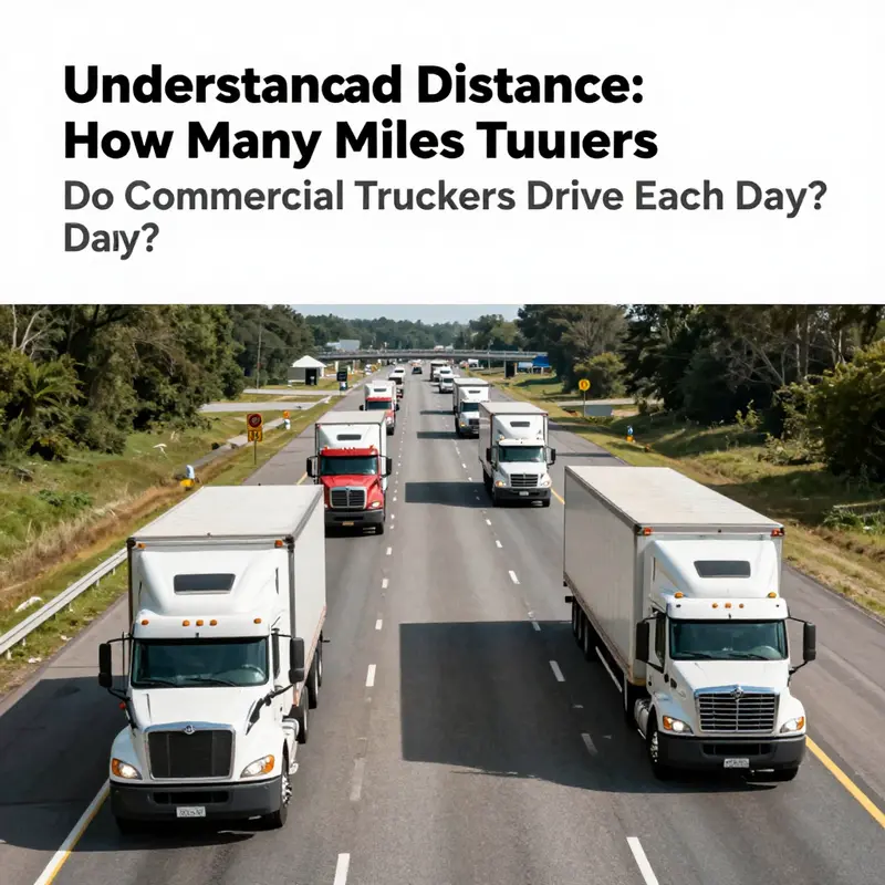 Commercial trucks navigate an interstate highway, showcasing the daily driving distances for long-haul truckers.