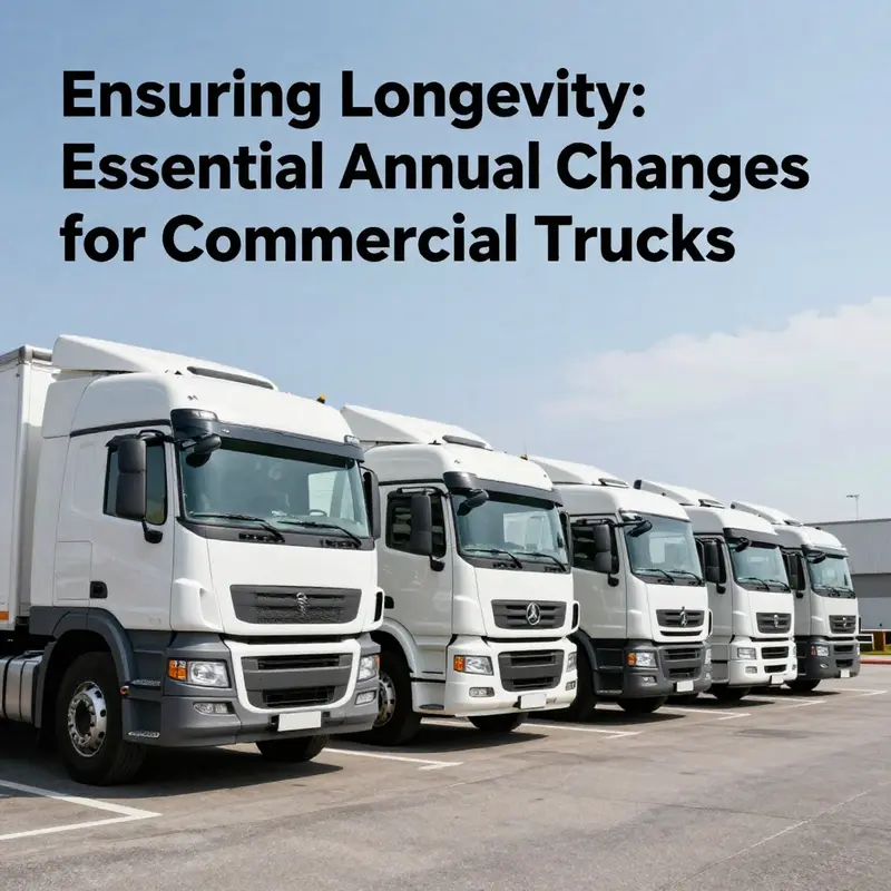 Row of clean, well-maintained commercial trucks, emphasizing the importance of annual truck maintenance.