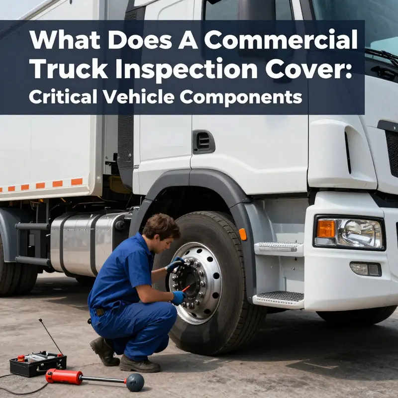 Inspecting critical components of a commercial truck.