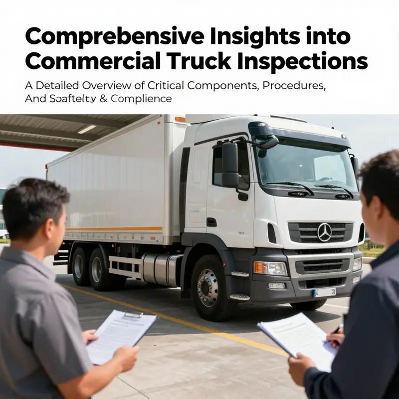 A commercial truck at an inspection station, with inspectors conducting a thorough examination.