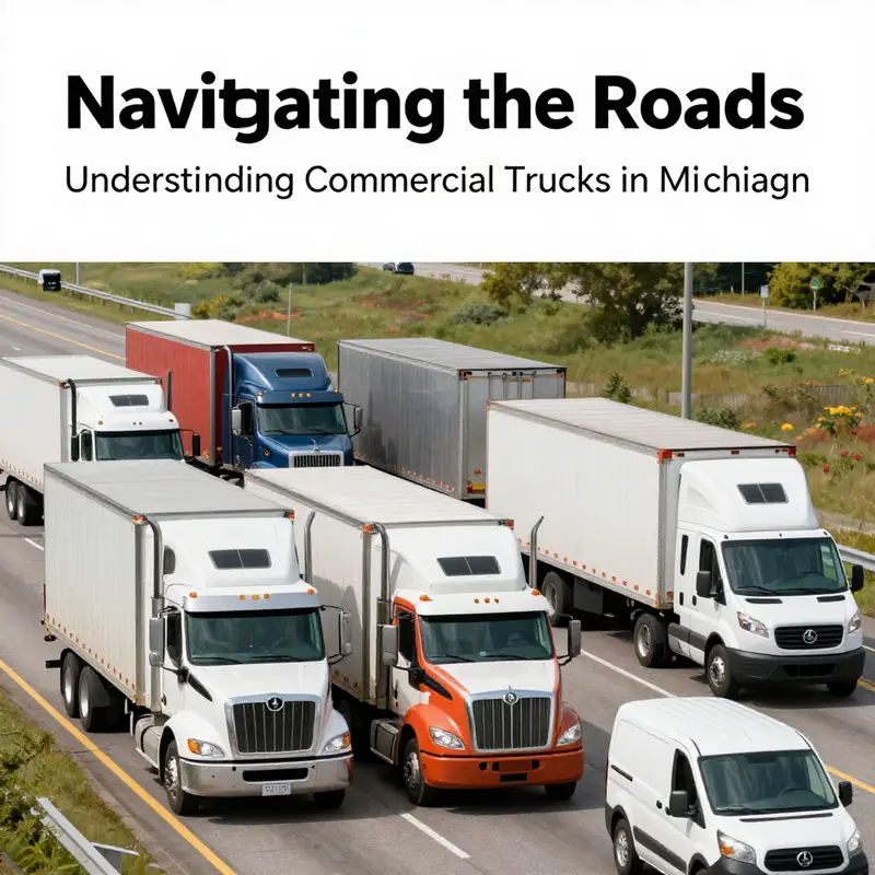 Different types of commercial trucks operating on Michigan roads, illustrating their classification.