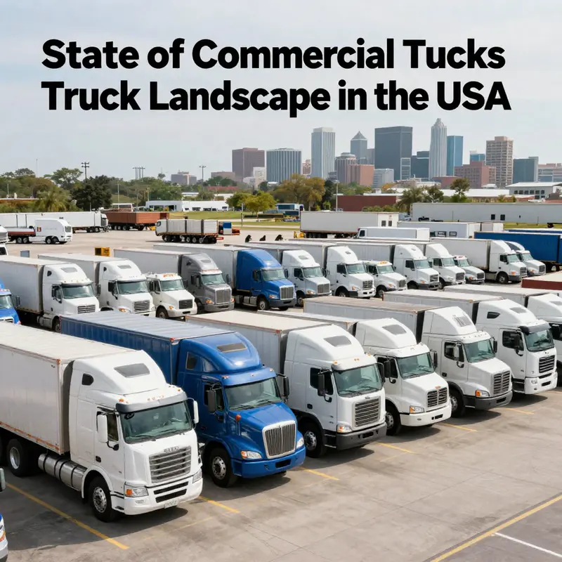 An array of commercial trucks representing the vastness of the U.S. trucking fleet.