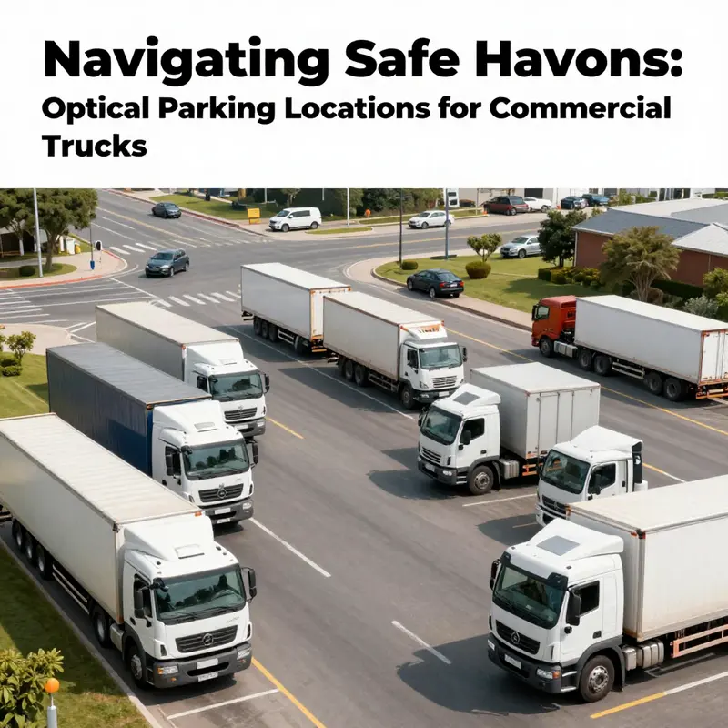 Commercial trucks parked securely in designated areas along a busy roadside, emphasizing efficient parking for logistics.