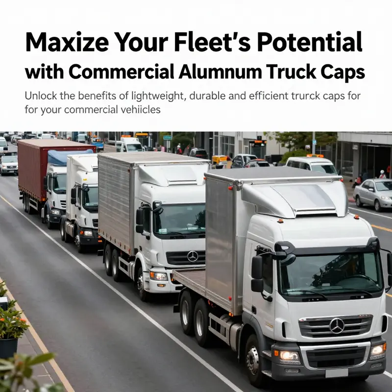 Various commercial trucks with aluminum caps highlighting their features in an urban setting.