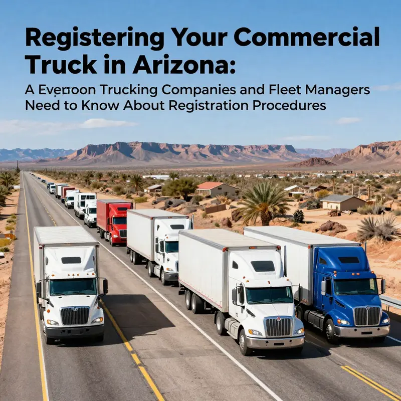 Panoramic image of commercial trucks driving on a highway against an Arizona desert background.