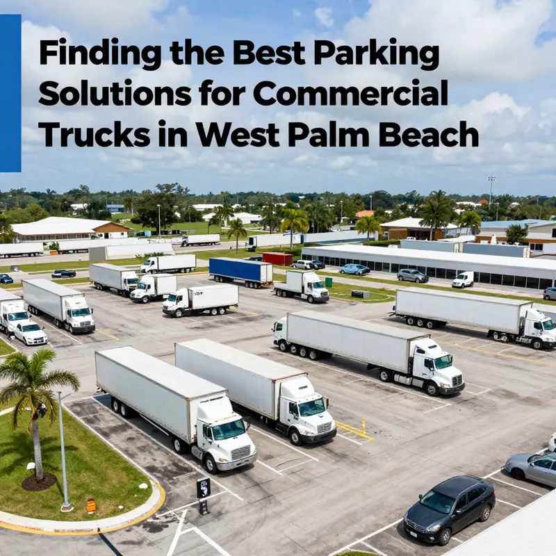 A panoramic view of commercial truck parking solutions in West Palm Beach with various trucks parked.