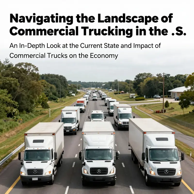 A busy U.S. highway showcasing different types of commercial trucks, reflecting the scale of the trucking industry.
