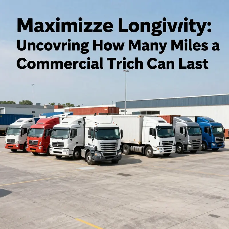 A vibrant image of various commercial trucks in a logistics terminal, reflecting the article's focus on truck longevity.