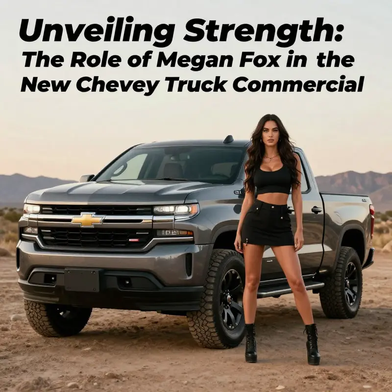 Megan Fox posing beside the Chevrolet Silverado, emphasizing strength and adventure in a scenic setting.