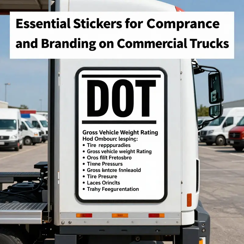 A commercial truck with a visible DOT compliance label, essential for regulatory adherence.