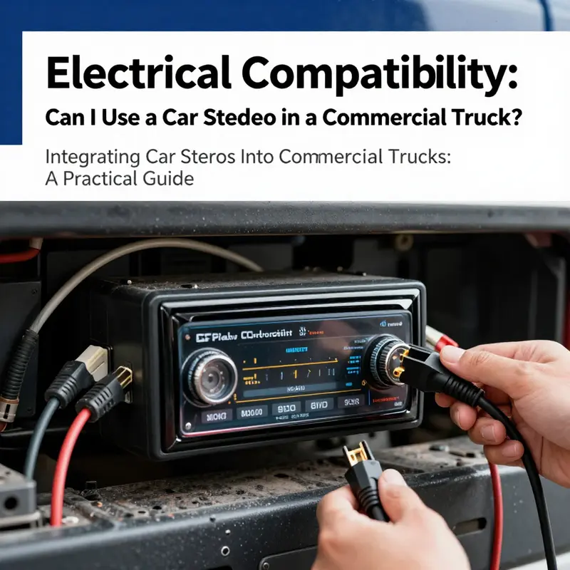 Installation of a car stereo in a commercial truck dashboard showcasing necessary tools and fittings.