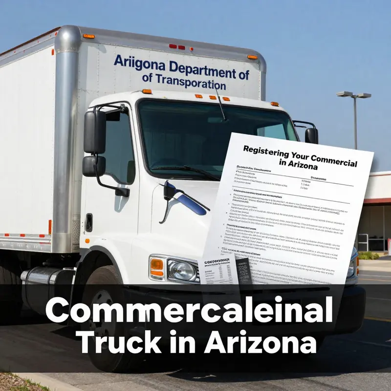 A commercial truck at the Arizona Department of Transportation, showcasing essential documents for registration.