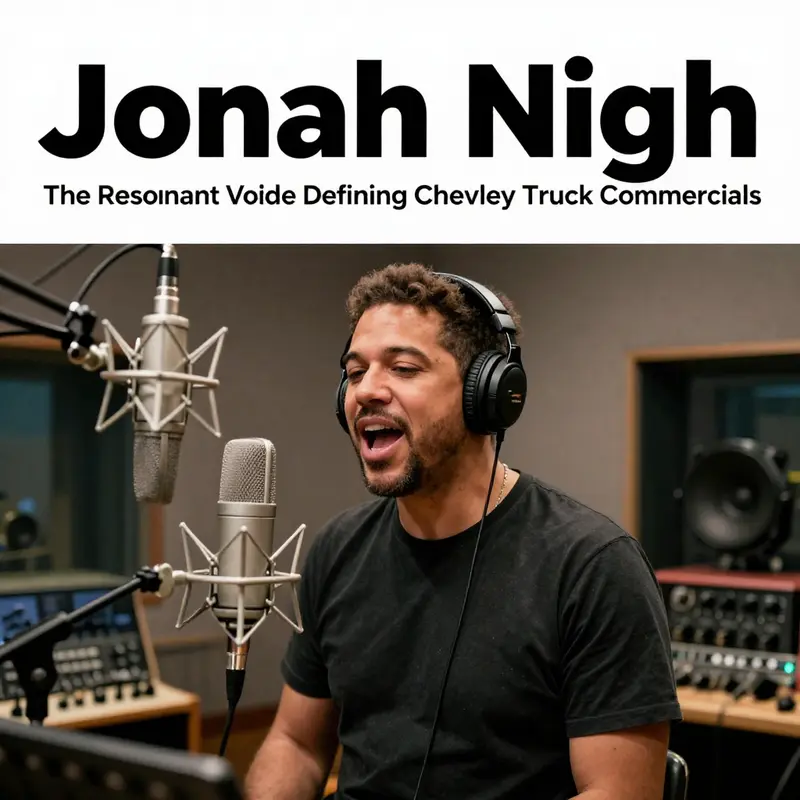 Jonah Nigh recording voiceovers in a studio, a key figure in Chevy truck branding.
