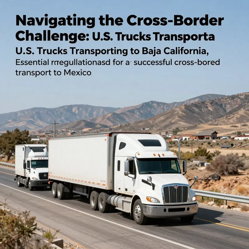 A convoy of U.S. trucks traveling towards Baja California, symbolizing cross-border logistics and transportation.