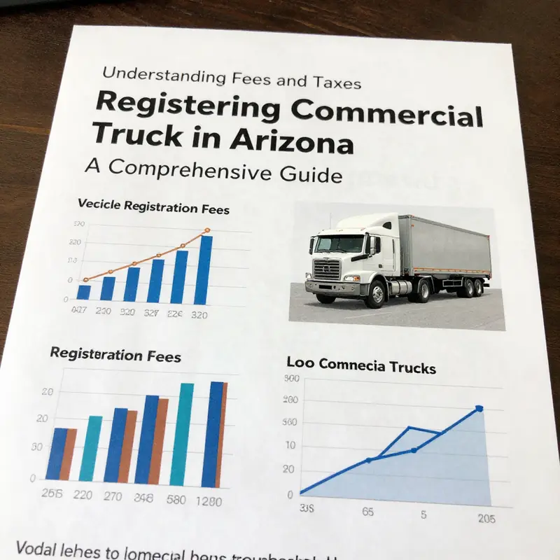 A commercial truck at the Arizona Department of Transportation, showcasing essential documents for registration.
