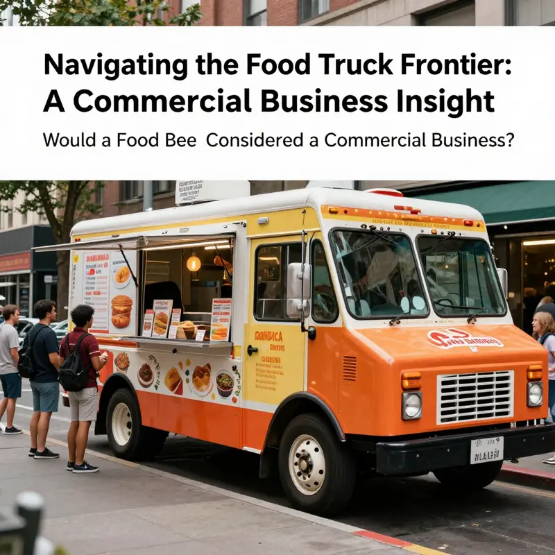 A lively food truck operating in a commercial setting, attracting a diverse crowd.