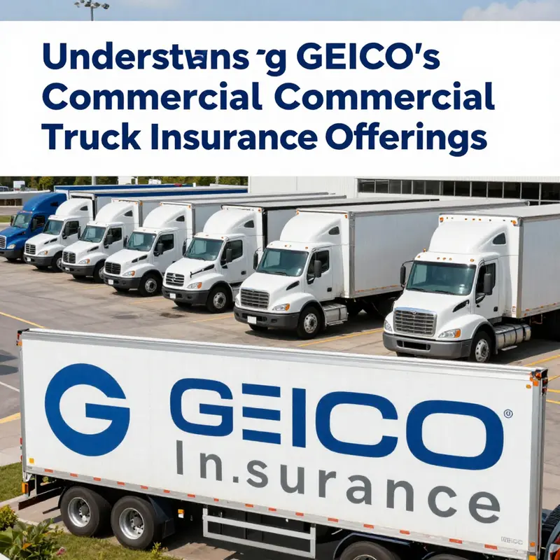 An overview of GEICO’s commercial truck insurance offerings displayed at a logistics hub.