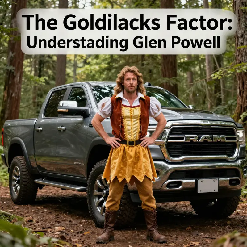 Glen Powell captures the spirit of Goldilocks, blending humor with the rugged appeal of Ram Trucks.