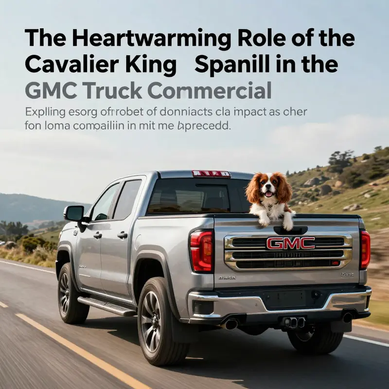 GMC truck driving on a beautiful road with a Cavalier King Charles Spaniel in the back, symbolizing adventure.
