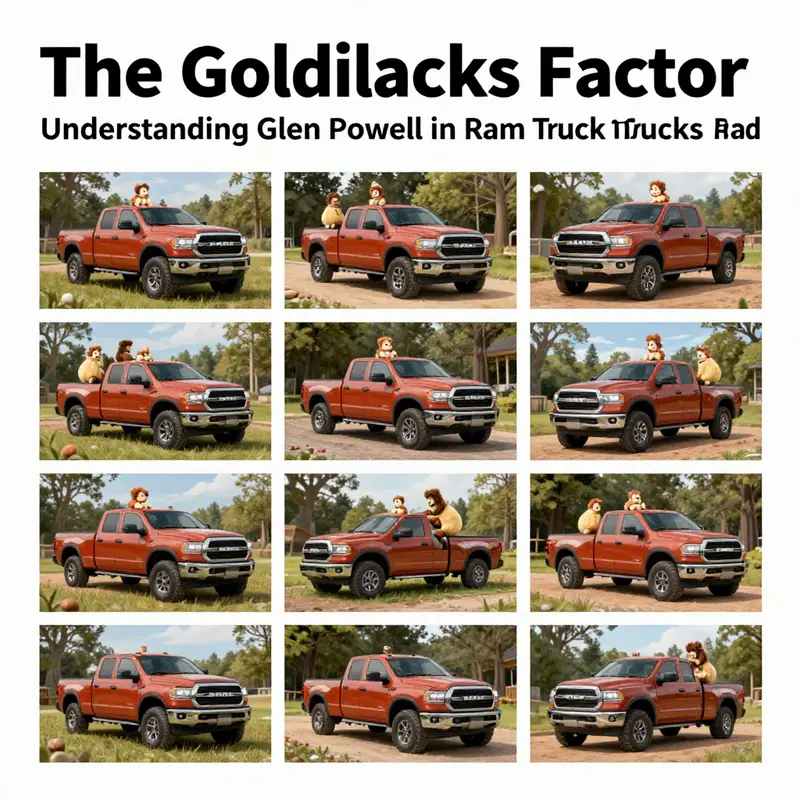 Glen Powell captures the spirit of Goldilocks, blending humor with the rugged appeal of Ram Trucks.