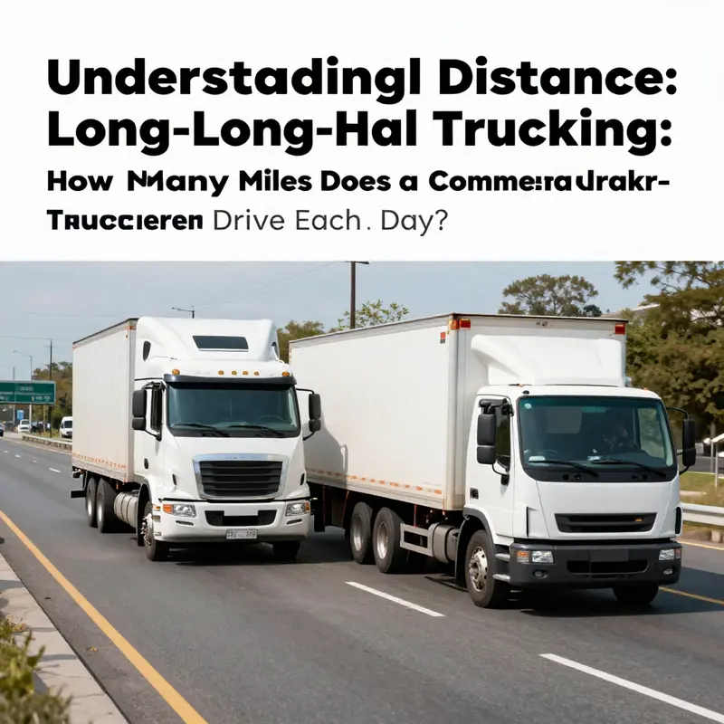 Commercial trucks navigate an interstate highway, showcasing the daily driving distances for long-haul truckers.