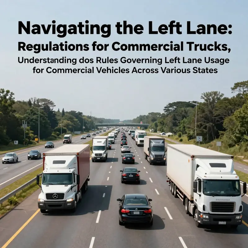 A wide-angle view of a highway showing mixed traffic conditions with commercial trucks and regular vehicles, representing lane usage dynamics.